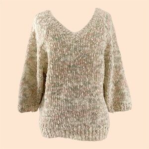 1980s V Neck Confetti Print Knit Sweater by Ann Stevens